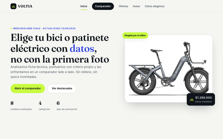 VOLTIA CHILE — comparador de bicicletas eléctricas para el mercado chileno, hecho por CRESORIA