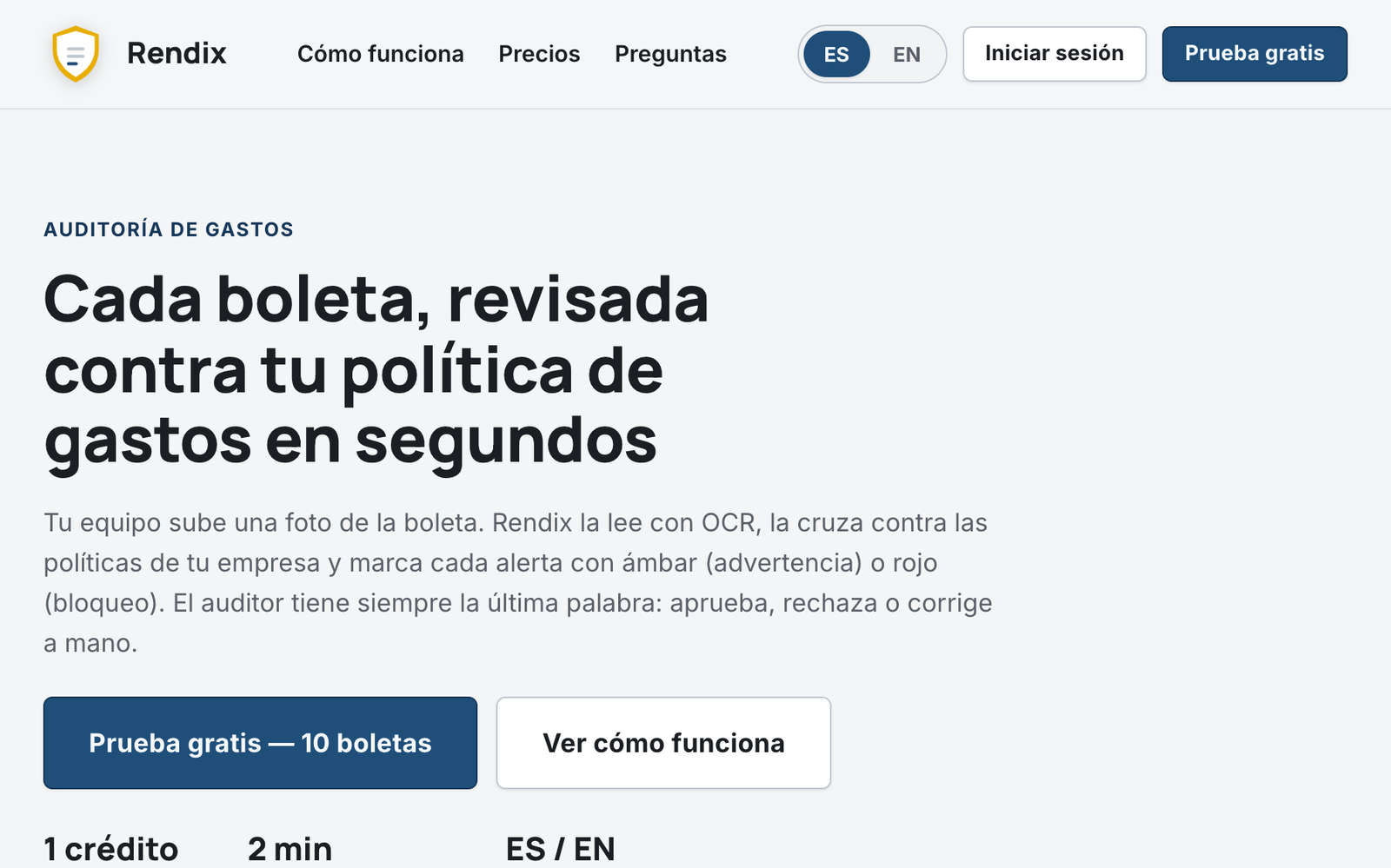Rendix — auditoría de boletas y gastos